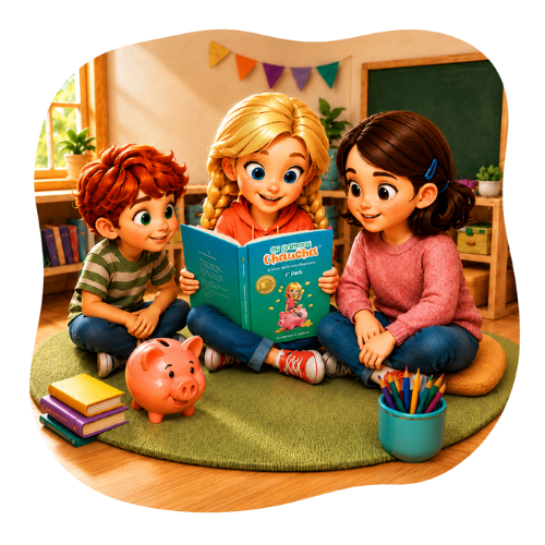 Sofía leyendo junto a sus amigos